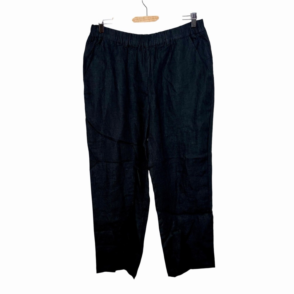 Quince European Linen Pants 25" Black Womens Size M Minimalist Cropped Pull On